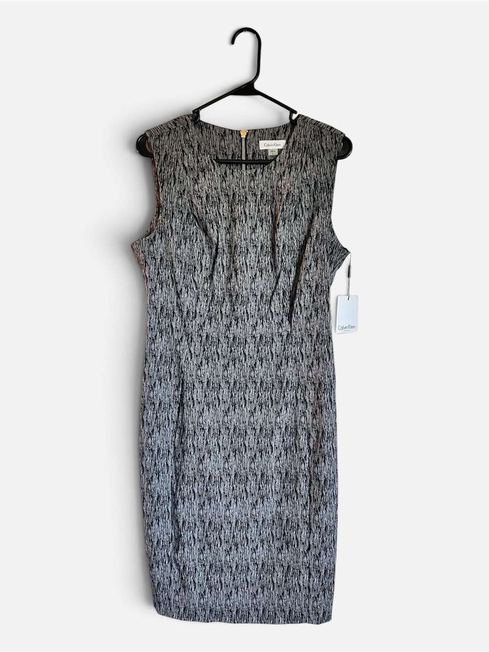 Calvin Klein Black and Gray Textured Sheath Dress